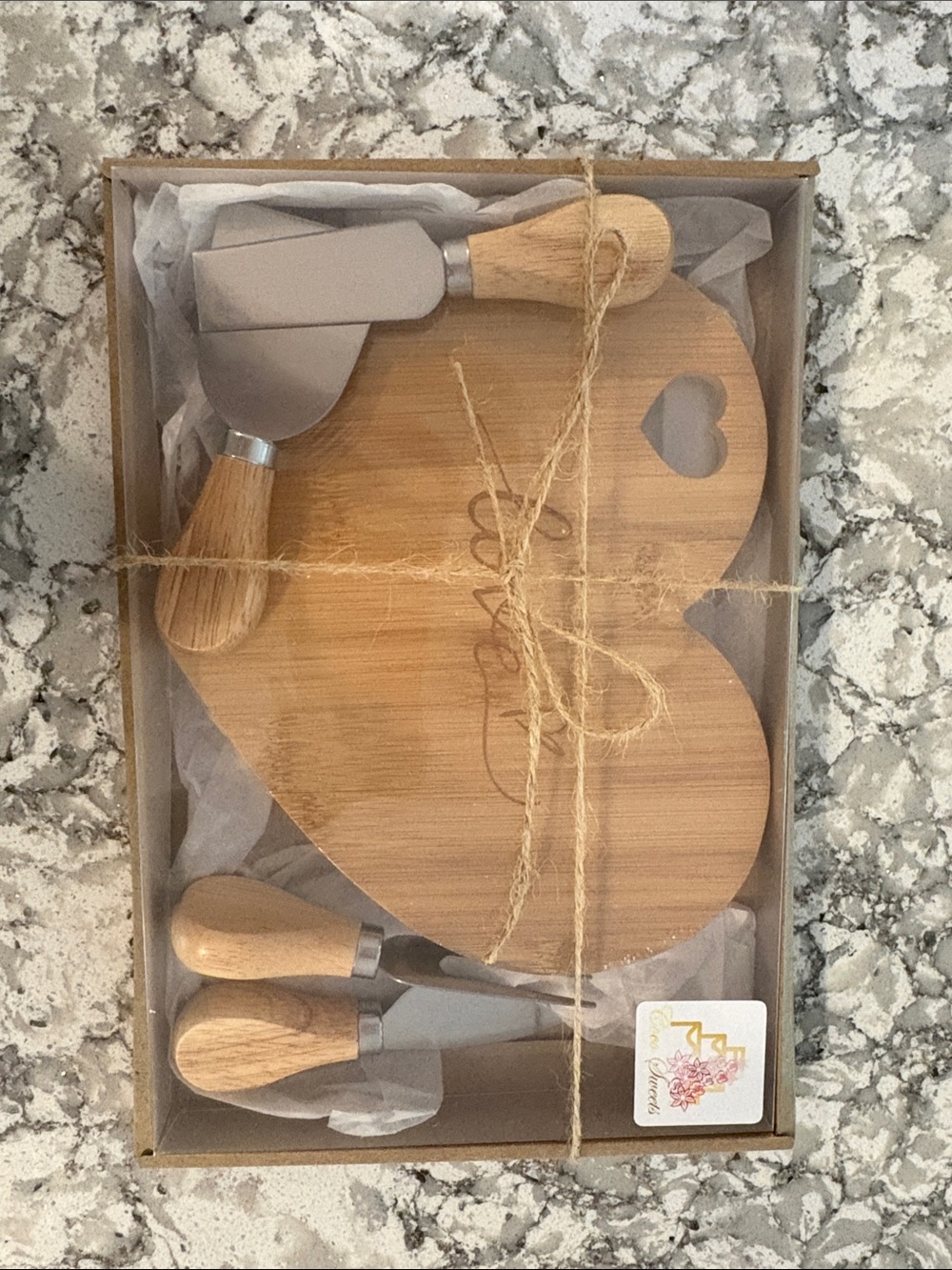 Heart Shaped Bamboo Cheese Board Set - Natural Wood